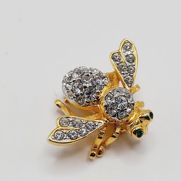 Vintage 1990s Joan Rivers Bee Brooch – Clear Pave Rhinestones, Green Eyes, Pin - Picture 8 of 9